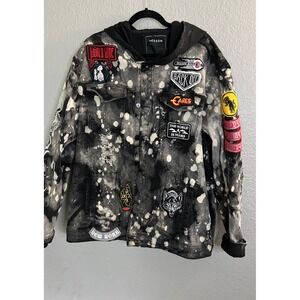 Reason NYC Distressed‎ Bleach Splatter Denim Jacket Patches Mens 3XL Skull Black